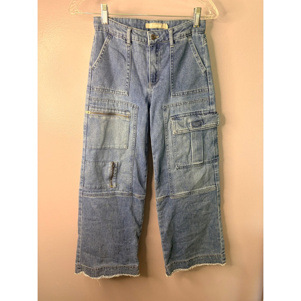 Tractr Kids Medium Wash Wide Leg Cargo Jeans Blue Denim Size 12 DD3786-D7GF